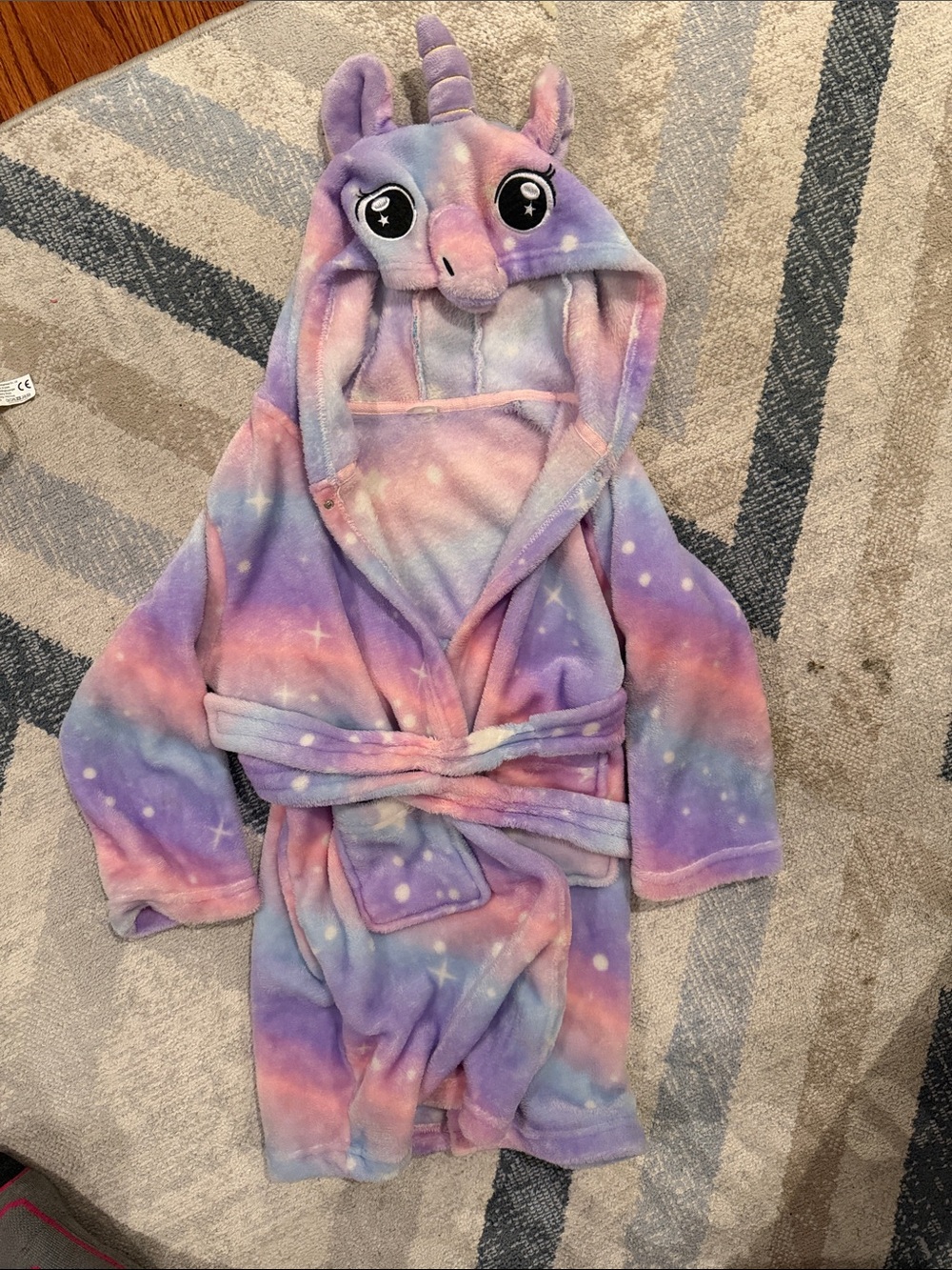 Kids Unicorn Hooded Plush Bathrobe - Pastel Purple/Pink 3/4T